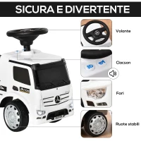 HOMCOM Macchina Cavalcabile per Bambini Età 12-36 Mesi, Macchina Giocattolo Bambi con Volante, Fari e Suoni, Licenza Mercedes, Bianco(m-6)