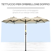 Outsunny Ombrellone da Giardino Doppio Inclinabile con Apertura a Manovella, 295x152x222 cm, Cachi(m-5)