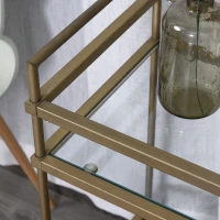 HOMCOM Chariot de service desserte de cuisine à roulettes 2 étagères verre dim. 70L x 35l x 80H cm métal doré(m-5)