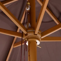 Outsunny Ombrellone da Giardino 2.5x2.3 m a 6 Stecche con Manovella, in Legno e Poliestere, Marrone(m-9)