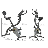 HOMCOM Cyclette Pieghevole Resistenza Regolabile su 16 Livelli, Bici da Spinning con Elastici per Braccia e Schermo LCD, Volano 6kg, 113x65x120cm, Nero Grigio(m-3)