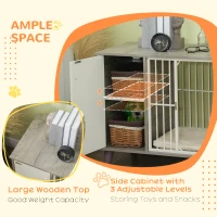 PawHut Dog Crate Pet Kennel Cage Large Top End Table w/ Side Cabinet Soft Cushion for Small Dogs Grey 98 x 48 x 70.5 cm(m-5)