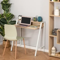 HOMCOM Bureau Informatique Table Ordinateur d'étude dim. 84L x 45l x 85H cm Style Simple en Bois chêne Clair Blanc(m-4)