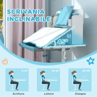 AIYAPLAY Set Scrivania e Sedia per Bambini Regolabili, Banco Scuola con Piano Inclinabile, Cassetto, Scaffale, Blu(m-4)