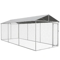 PawHut Kennel per Cani da Esterno con Tetto Impermeabile in Tessuto Oxford e Acciaio, 6x2.3x2.3m, Argento(m-1)