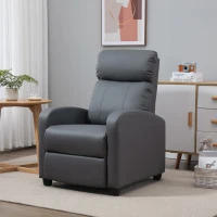 HOMCOM Recliner Armchair, Massage Faux Leather Push Back Reclining Chair with Adjustable Leg Rest, Side Pocket, for Home Living Room Theatre, Grey(m-2)
