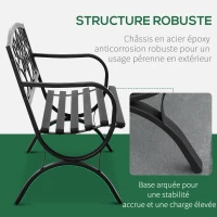 Outsunny Banc de jardin 2 places banquette extérieur terrasse patio dossier incliné assise à lattes accoudoirs confortables châssis acier fonte 128 x 58,5 x 85 cm noir(m-5)