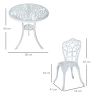 Outsunny 3 Pieces Antique Garden Bistro Set for 2, Cast Aluminium Garden Furniture Set with Umbrella Hole, White(m-3)
