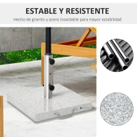 Outsunny Base de Sombrilla Exterior Universal 25 kg de Mármol con 2 Ruedas y Asa de Transporte Tubo de Ø35/38/48 mm Soporte de Parasol para Jardín Balcón Patio 40x40x36 cm Gris(m-4)