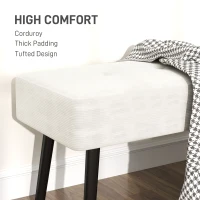 HOMCOM End of Bed Bench, Corduroy Bedroom Bench with Thick Padding and Steel Legs, Tufted Window Seat for Entryway, Living Room, Cream White(m-4)