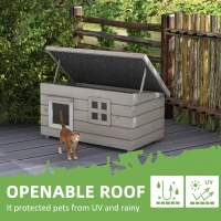 PawHut Wooden Outdoor Cat House, Elevated Cat Shelter Kennel, Pet Play House with Openable Top, Asphalt Roof, Window, Grey(m-5)