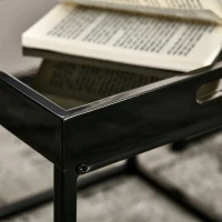 HOMCOM Set da 2 Tavolini da Caffè Impilabili con Finitura Lucida e Telaio in Acciaio, Nero(m-9)