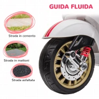 AIYAPLAY Moto Elettrica per Bambini a Licenza Vespa con Rotelle, Fanale e Musica, in PP e Metallo, 107x47x73 cm, Bianco(m-7)