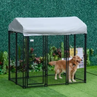 PawHut Outdoor Dog Kennel, Metal Dog Run, with Canopy, 183 x 121 x 183cm(m-10)