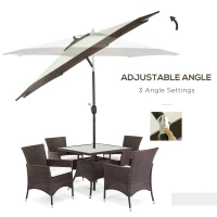 Outsunny 2.7m Garden Parasol Umbrella with 8 Metal Ribs, Tilt and Crank, Outdoor Sunshades for Garden, Patio, Beach, Yard, Coffee(m-4)
