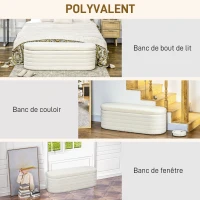 HOMCOM Banc de bout de lit banquette coffre de rangement 2 en 1 rembourré en polaire cadre en bois, banc de rangement crème(m-6)