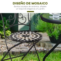 Outsunny Set de 2 Sillas de Jardín Plegables con Asiento de Mosaico Cerámico y Marco de Metal Carga 120 kg para Bistró Terraza Patio Exterior 40x50x92 cm Negro(m-6)