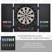 HOMCOM Cible jeu de fléchettes électronique refermable 27 jeux 202 variations jusqu'à 8 joueurs affichage LED haut-parleur 12 fléchettes et 30 pointes souples de rechange noir(m-7)
