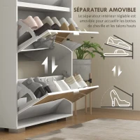 HOMCOM Meuble à chaussures 2 en 1 façades miroir 4 portes abattants, étagères réglables, jusqu'à 24 paires, 76l x 26P x 168H cm(m-7)