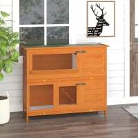 PawHut Conejera de Madera Exterior de 2 Niveles Jaula para Conejos con Techo de Asfalto Abrible Rampa Puertas y 2 Bandejas Extraíbles 120x48x100 cm Madera Natural(m-2)