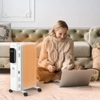 HOMCOM 2000W Oil Filled Radiator, 9 Fin Portable Electric Heater with LED Display, 24H Timer, 3 Heat Settings, Adjustable Thermostat, Safety Cut off, Remote Control, White(m-10)