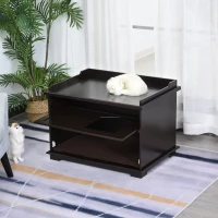 PawHut Wooden Cat Litter Box Enclosure Indoor Cat House Hidden Washroom End Table Hideaway Storage Cabinet, Brown(m-10)