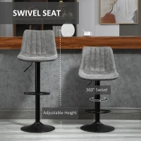 HOMCOM Breakfast Bar Stools Set of 2 Leather Upholstery 59-80cm Adjustable Height with Gas Rod - Grey(m-4)