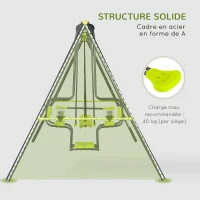 Outsunny Balançoire 4 agrès portique avec balançoire - dim. 3,55L x 1,84l x 1,86H m métal époxy anticorrosion PE Gris(m-6)
