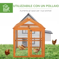 PawHut Gabbia per Galline in Legno con Porte Multiple e Rete in Metallo, 140x88.5x106cm, Arancione(m-6)