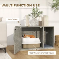 PawHut Cat Litter Box Enclosure with Rattan Door, Scratching Mat, Toy Ball, Non-Slip Foot Pads, Grey(m-4)