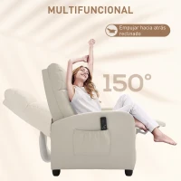 HOMCOM Sillón de Masaje Reclinable con Mando a Distancia Bolsillo Lateral y Temporizador Tapizado en PU 68x88x98 cm Crema(m-5)