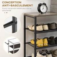 HOMCOM Étagère à chaussures à 8 niveaux 21 paires de chaussures plateau supérieur aspect bois 60 x 28,5 x 126 cm noir(m-6)