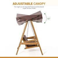 Outsunny 3 Seater Garden Swing Seat Outdoor Swing Chair with Adjustable Canopy, Wooden Hammock Bench with  Padded Cushions for Patio Yard, Brown(m-4)