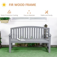 Outsunny 2 Seater Wooden Garden Bench with Armrest, Outdoor Furniture Chair for Park, Balcony, Grey(m-5)