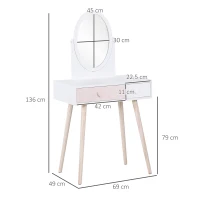 HOMCOM Kids Dressing Table w/ Mirror 2-Drawer Cute Heart Handles Bedroom Play Room Storage Elegant Wood Legs -White&Pink(m-3)