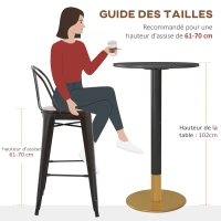 HOMCOM Table de bar ronde table de bistro table de cuisine style contemporain cadre en acier dim. 60L x 60l x 102H cm noir(m-6)