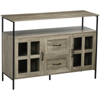 HOMCOM Buffet meuble de rangement 2 portes vitrées avec étagère 2 tiroirs grand plateau - dim. 121L x 40l x 87H cm(m-10)
