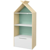 AIYAPLAY Kids Bookshelf with 3 Shelves, Drawer, Anti-tip Device, Anti-Slip Foot Cover, for Kids Room, Green(m-11)