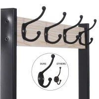 HOMCOM 4 Hooks Wooden Garment Rack Freestanding Coat Rail Storage Shelves Metal Tidy Shoes Clothes Stand Entryway Furniture - 60L x 40W x 175H (cm)(m-6)