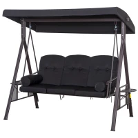 Outsunny Swing Chair Hammock Chair 3 Seater Canopy Cushion Shelter Outdoor Bench Black(m-13)