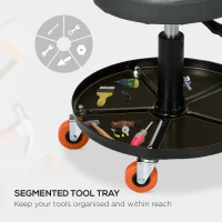 HOMCOM Workshop Stool, Pneumatic Adjustable Mechanic Stool, with Tool Tray, Wheels - Black(m-4)