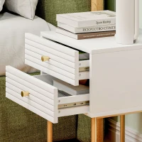 HOMCOM Set of Two Elegant Bedside Tables - White/Gold-Tone(m-9)