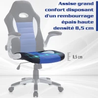 HOMCOM Chaise de bureau fauteuil racing sports pivotante réglable roulettes ergonomique PU 71 x 64 x 105,5-115,5 noir et bleu(m-4)