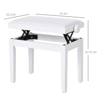 HOMCOM Banquette tabouret siège pour piano hauteur réglable 61L x 32l x 47-57H cm assise revêtement synthétique blanc(m-3)