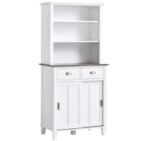 HOMCOM Buffet de cuisine armoire de cuisine multi-rangements 2 portes coulissantes 2 tiroirs 2 étagères + plateau blanc noir(m-1)