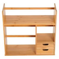 HOMCOM Desk Organiser Compartments Desktop Bookshelf Stationery Storage Shelf Document File Holder with 2 Drawers 2-way Reversed Use Bamboo(m-7)