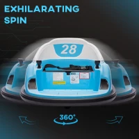 AIYAPLAY 360° Rotation Kids Bumper Car, 12V Waltz Car with Remote Control, Dual Joystick, Music, Lights, Light Blue(m-4)