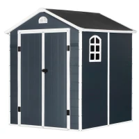 Outsunny 6.5ft x 6.5ft Plastic Garden Storage Shed Waterproof Outdoor Patio Equipment Tool Storage w / Latch & Window - Grey(m-11)