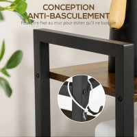 HOMCOM Étagères de cuisine meuble de rangement avec 4 étagères et 4 crochets cadre en acier noir et bois aspect marron(m-7)