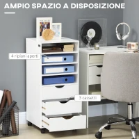 Vinsetto Cassettiera Ufficio con 4 Ruote 4 Ripiani 3 Cassetti, Schedario Portadocumenti in Legno MDF, 38x40x86.8 cm, Bianco(m-4)